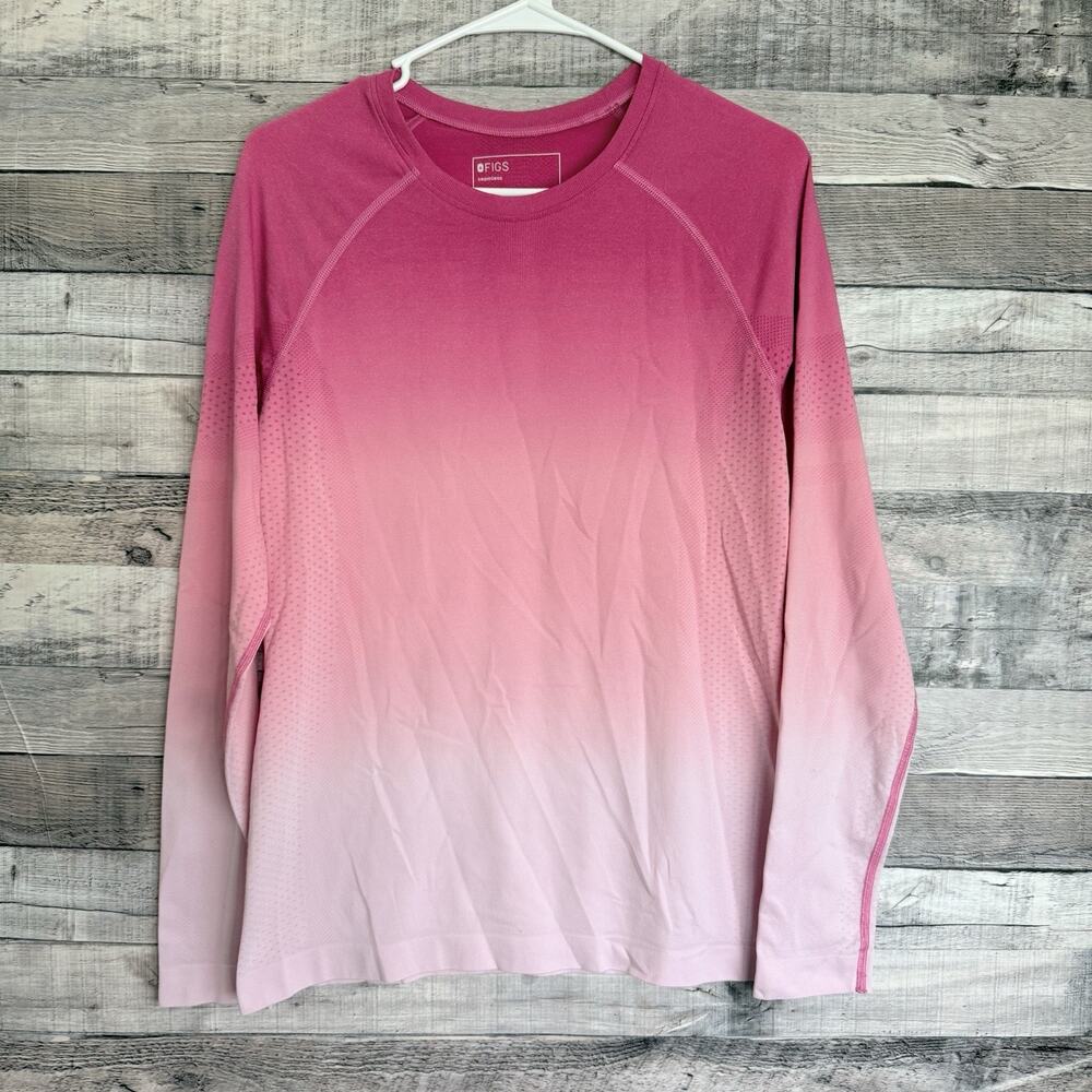 Figs Salta Seamless Long Sleeve Underscrub Womens Large Pink Stretch